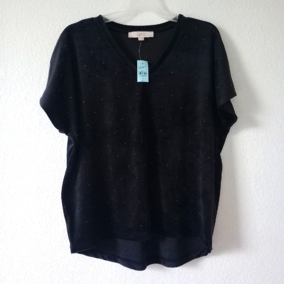 NWT LOFT Women's Black Velvet Velour Embellished Studded Blouse size M Petites - Picture 4 of 7